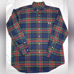 Vintage Ralph Lauren Dog Logo Navy and Red Plaid Button Down Medium